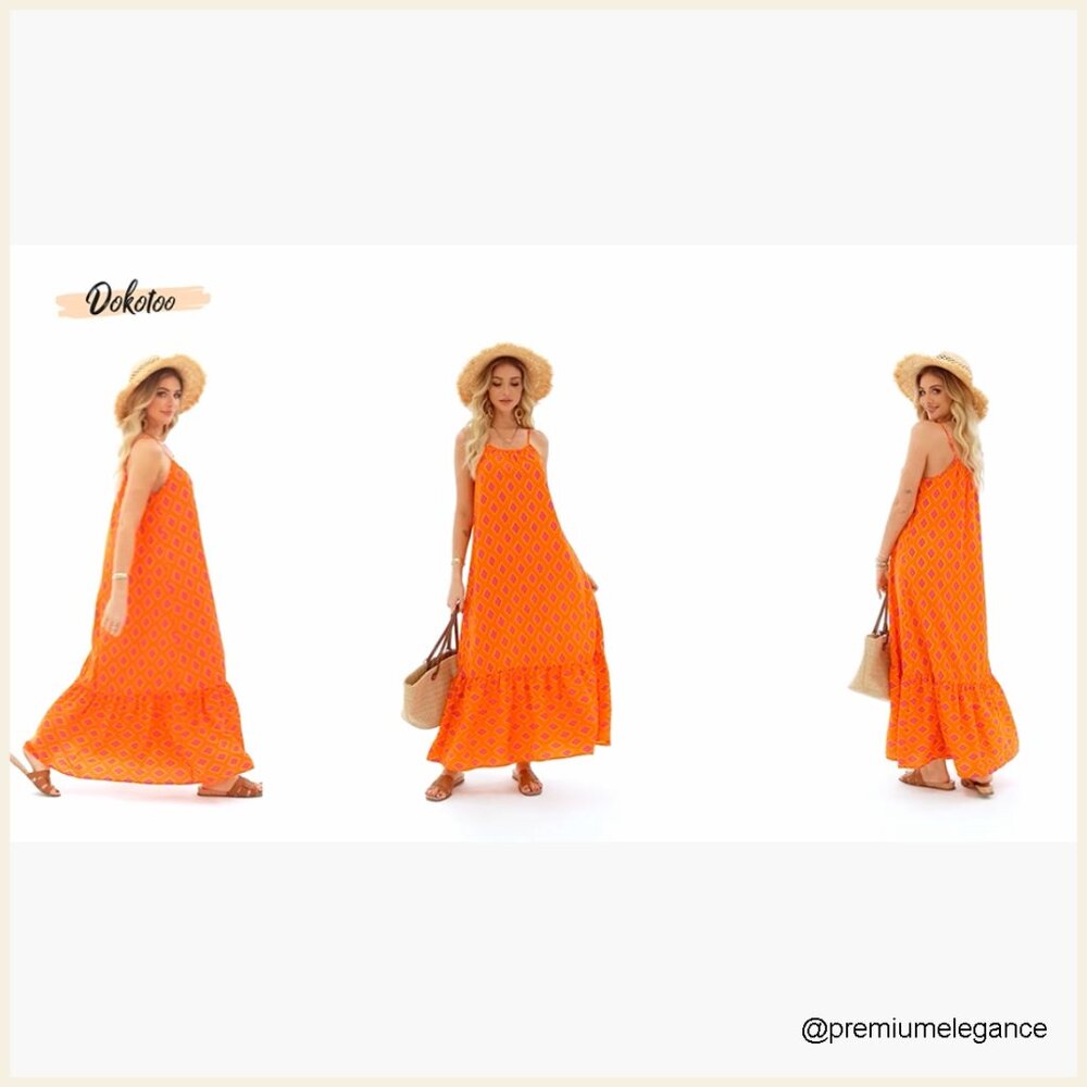 Spaghetti Strap Scoop Neck Smocked Maxi Dress Flowy Boho Summer - Picture 7 of 7